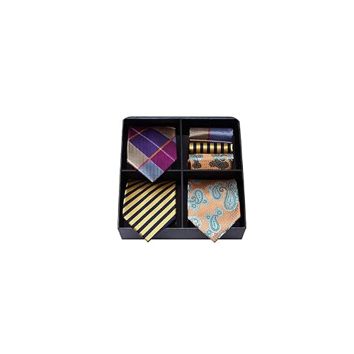 Neckties for Men Set Business Elegant Floral Ties and Pocket Square Classic Lot 3 Pcs Wedding Party Plaid Stripe Neck Tie & Handkerchief
