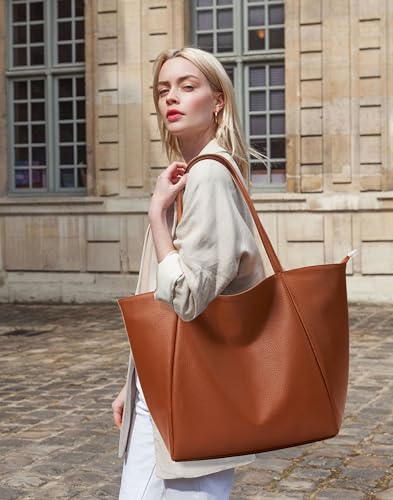 Image of KALIDI Large Tote Bag Vegan Leather Casual Zipper Work Bag Weekender Hobo for Women 16L Oversize Shoulder Travel Purse
