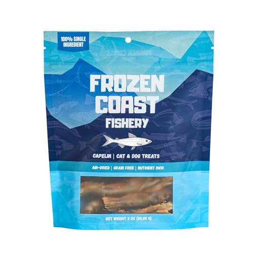 Frozen Coast Capelin Cat & Dog Treats- Single-Ingredient, All-Natural, High-Protein, Omega-3s, Fish Snacks (3 oz Bag)