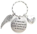 I Will Hold You in My Heart Until I Hold You in Heaven Angel Wing Memorial Day Veterans Bereavement Mourn Grief Sympathy Loss of Loved One Child Mommy Daddy Mother Father Mom Dad, Son Keychain 112E