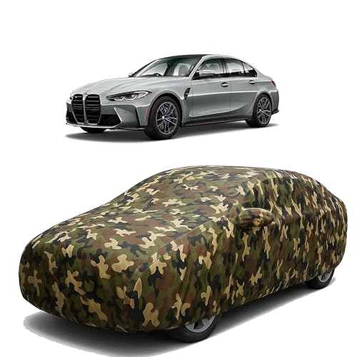 Image of Sulfar 100% Waterproof Car Body Cover for BMW M3 - Triple-Stitched Dustproof UV, Heat & Rain Protection with Mirror Pockets, Full-Bottom Elastic & Free Storage Bag - All-Weather Indoor Outdoor (Army)