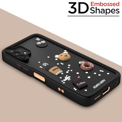 Image of Amazon Basic Back Cover for Samsung Galaxy A13 4G / A13 5G | Cute Fun Cartoon 3D Bear Silicone Full Body Protection Bumper Cover (Black)