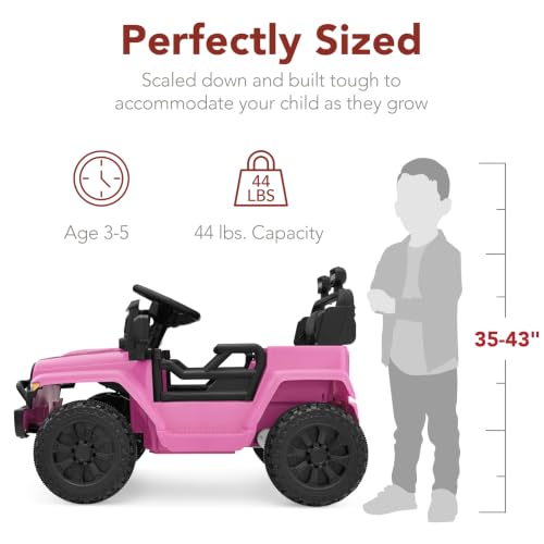 Image of Best Choice Products 12V Kids Ride On Truck Car w /Remote Control, Electric Ride On Car for Toddlers 3-5, Battery Powered Ride On Toy w /LED Lights, 4-Wheel Suspension, Safety Harness - Blush Pink