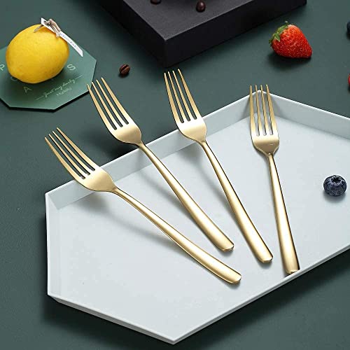 Image of Dinner Forks Food Grade Stainless Steel Silverware Forks,Table Forks,Flatware Forks Mirror Finish & Dishwasher Safe,Use for Home,Kitchen or Restaurant (Gold, Set of 8)