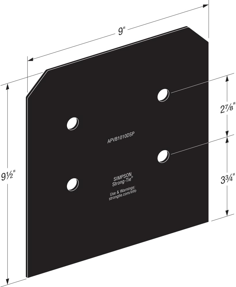 Simpson Strong-Tie APVB1010DSP Outdoor Accents Avant Collection ZMAX, Black Post Base Side Plate for 10x (Qty-2)
