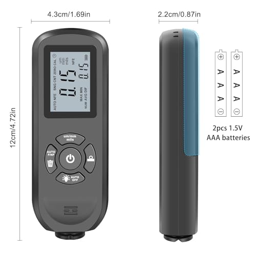 Medidor digital de espesor de recubrimiento, para pintura y capas, rango 0-2000 μm, sonda de alta precisión, calibración cero y multic punto, para metales automotrices e industriales miniatura 5