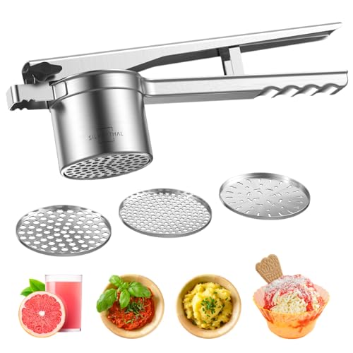 SILBERTHAL Kartoffelpresse Edelstahl Groß - Rostfrei - 3 Einlegescheiben inklusiv - Spülmaschinenfest - Auch als Spaghetti Eispresse & Spätzlepresse