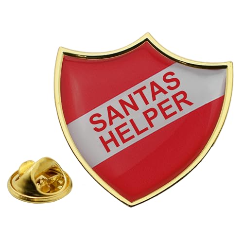 Santas Helper Design Retro School Shield Gold Pin Badge