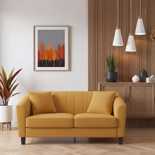 Image of Avion Natalia 2 Seater Sofa Set for Living Room Yellow | Modern 2 Person Sofas Furniture | Fabric Sofa Set 2 Seater Couch for Guests Room Festival Gifts