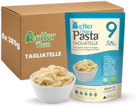 Better Than Pasta Tagliatelle Konjac Pasta 385g (Pack of 6) – Zero Carb Pasta Alternative, Made with Organic Konjac Flour & Organic Oat Fibre, Low Calorie, Gluten Free, Vegan, Sugar Free