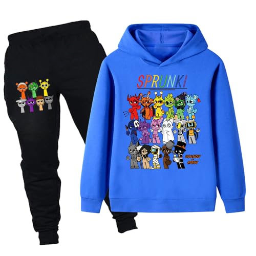 Kids Sprunki Hoodie and Pants Clothes Set 2 Pieces Tracksuit Pullover Sweatshirts Outfits for Boys Girls