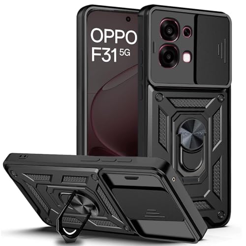 Image of AIBEX Back Cover Compatible for Oppo F33 5G / Oppo F31 5G | D10 Tough Armor Case | Sliding Camera Shield | 360 Protection | Kickstand Ring Holder | Military-Grade Bumper Case - Black