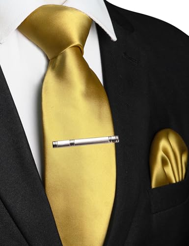 Image of RBOCOTT Mens Woven Tie and Pocket Square with Tie Bar Sets Solid Necktie