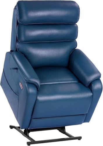 Lay Flat Lift Recliner Chair for Elderly Adults Heavy Duty Dual Motor Electric Recliner with Heat Massage Navy Blue Living Room Upholstered Leather Lift Sofa