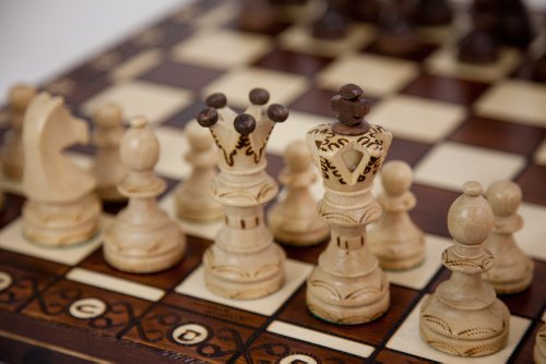 Wegiel Handmade European Ambassador Chess Set - Wooden 21 Inch Beech & Birch Board With Felt Base - Carved Hornbeam & Sycamore Wood Chess Pieces - Compartment Inside The Board To Store Each Piece #TOP3