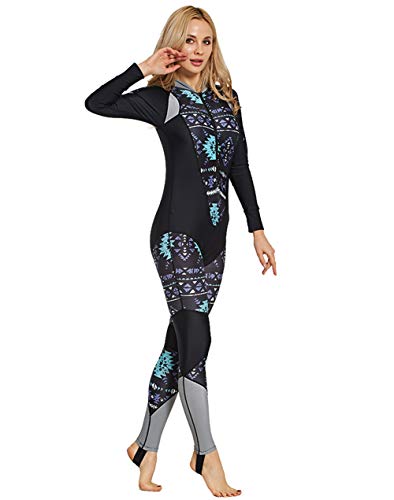 Panegy Women Long Sleeve Swimsuit Wakeboarding Breathable One-Piece Scuba Diving Suit Black XS