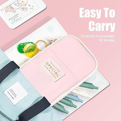 Image of LABUK Large Capacity Pencil Case Pouch, Cute Aesthetic Big Capacity Zipper Cases Pen Portable Office Stationery Makeup Bag, Desk Organizer for College Adults Women Men (Pink)