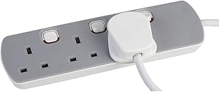 3 Gang Extension Lead With Switch 1m Plug Extension Power Strip - 3 Plug Socket Power Extension Cord 1 Meter - 3 Way Mains Electric Power Cable Switched Multi Plug UK - Grey (3 Gang - 1m)