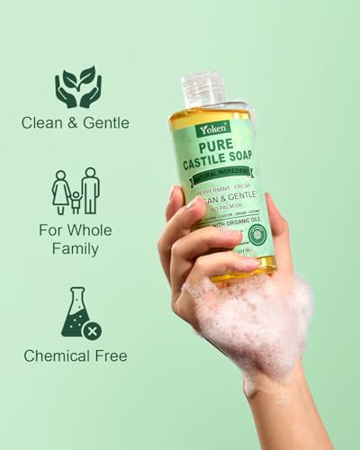 Image of Yoken EWG Peppermint Castile Soap Liquid 8oz, Travel Size with Organic Oils