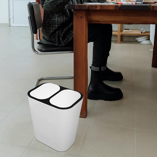 Caneca de basura dual con tapa, blanca con borde negro miniatura 5
