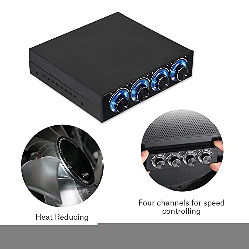 Image of PC Fan Speed Controller, 4 Channel Computer Cooling Fan Heat Sink Adjuster for PC with Blue LED