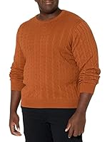 Amazon Essentials Men's Crewneck Cable Cotton Sweater, Rust, Small