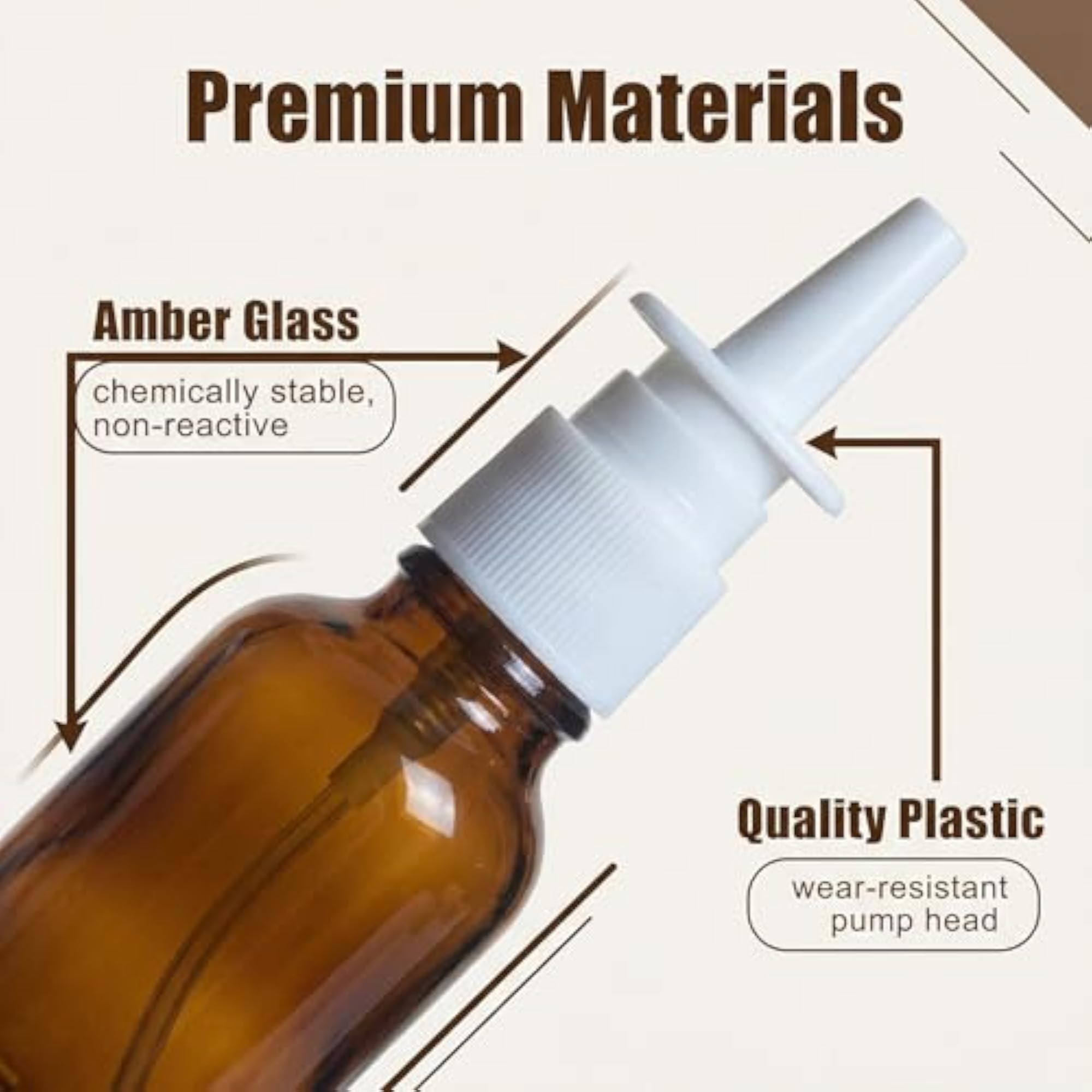 5ML Empty Brown Glass Sprayer Nasal Bottle, 6PCS