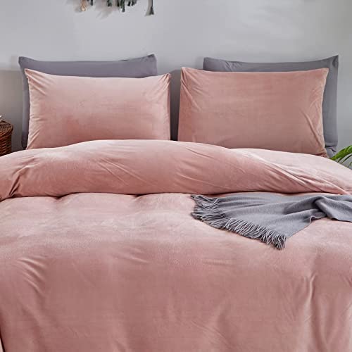 Houseri Velvet Pink Comforter Set Twin Light Pink Fluffy Comforter Bedding Sets Twin Blush Pink Flannel Bedding Kids Furry Comforter Dusty Pink Sherpa Comforters Sets Twin Warm Fuzzy Bedding Blanket #TOP1