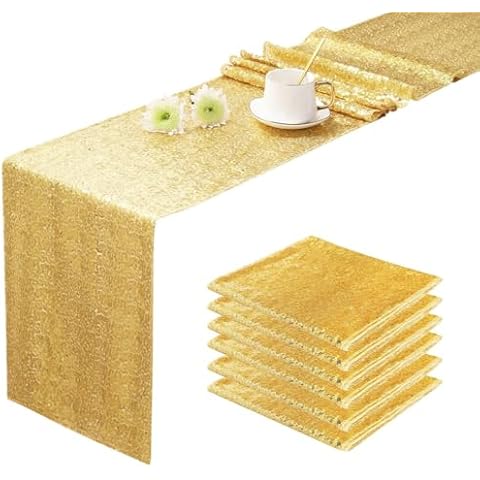 OQSC Gold Table Runners - Sequin Table Runner Glitter Table Runner for Birthday Party Supplies, 6 Pcs, Gold Cover