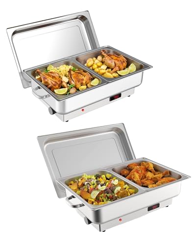 Image of 2 Pack Electric Chafing Dish Buffet Set, 2 x 4.5 QT Stainless Steel Food Warmers with Digital Temperature Display, Buffet Servers & Warming Trays for Parties, Weddings, Catering