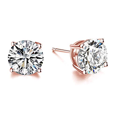 AOBOCO 18K White Gold Plated Hypoallergenic CZ Studs Earrings 925 Sterling Silver with Cubic Zirconia from Swarovski Stud Earrings Simulated Diamond Jewelry for Her (6mm Rose Gold Plated)