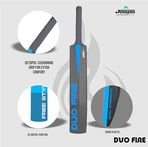 Image of Jaspo Fumes Premium Hard Plastic Tennis Cricket Full Size Bat (34 X 4.5 Inch) for All Age Groups (Slog Plus (Dual Color-Grey Blue))