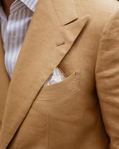 Linen Suits for Men Wedding Double Breasted Suit Men Regular Fit Tuxedos 2 Piece Light Weight Blazer Pants for Beach3