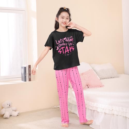 Image of FIOBEE Girls Pajamas Sets 2PCS Summer Pajama Sleepwear Kids Pjs Clothes Short Sleeve for Teen Girl Size 3-14