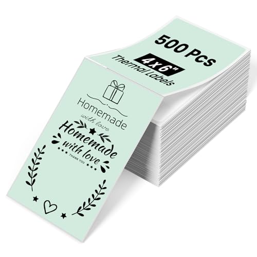 Phomemo 4x6 Thermal Labels for Shipping Label Printer - 500PCS Green Mailing Labels - 4x6 Direct Thermal Label Fanfold Compatible with Rollo,MUNBYN,Nelko,JADENS,POLONO - Water/Oilproof - NO BPA/BPS