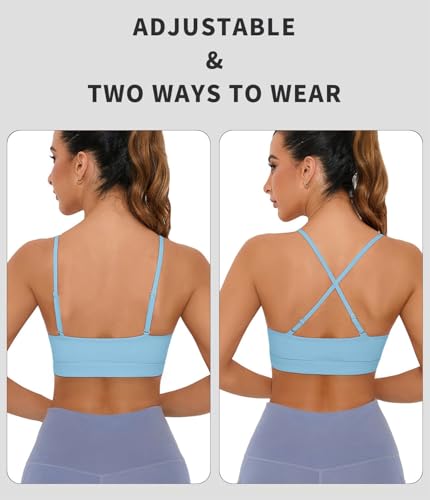 Image of Comper Sports Bra for Women Wirefree Racerback Workout Bras Sexy Thin Straps Yoga Sport Bras with Removable Pads