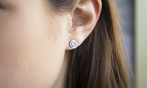 Devin Rose Sterling Silver Round Halo Stud Earrings for Women made with Faceted Crystals Crystal Imitation Birthstone2