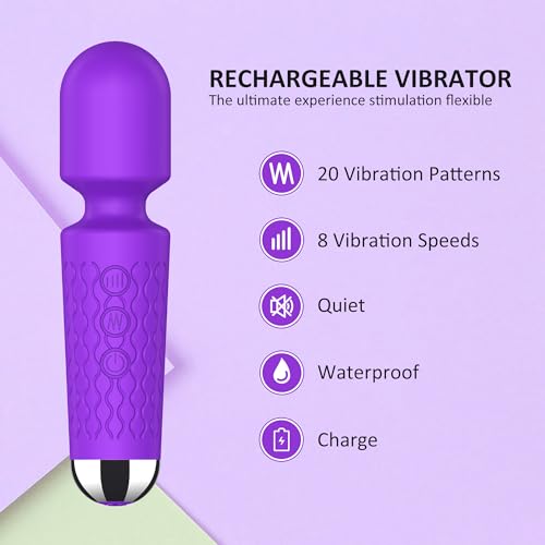 Image of Handheld Cordless Mini Massager, Powerful Quiet with Waterproof, 20 Modes & 8 Speeds Vibration Wand for Back Neck Shoulders, Muscle Soreness Relief & Recovery (Purple)