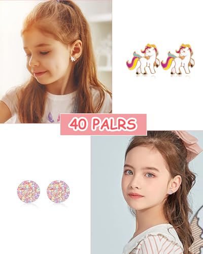 32/40 Pairs Hypoallergenic Stud Earrings for Girls Kids Stainless Steel Stud Earrings Set Vivid Colors and Multi-styles Cute Earring Jewelry Gifts for Girls Kids4