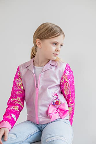 JoJo Siwa Unicorn Girls Sequin Zip Up Bomber/Moto Jacket Little Kid to Adult2