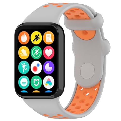 Lonkenn Silicona Correa Compatible con Xiaomi Redmi Watch 5/Redmi Watch 4/Smart Band 9 Pro/Smart Band 8 Pro, Suave Silicona Pulseras de Repuesto, Correa de Repuesto Transpirable-Gris Naranja