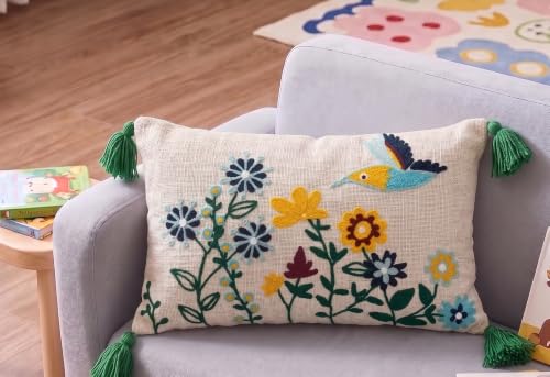 Image of Furnistitchs Boho Rectangle Cushion Cover 12x20 inches | Handmade Decorative Throw Pillow Case | Bohemian Home Decor Sofa Bed Cushion Cover Living Room Bedroom (1, Natural Bird, 12x20 inches)