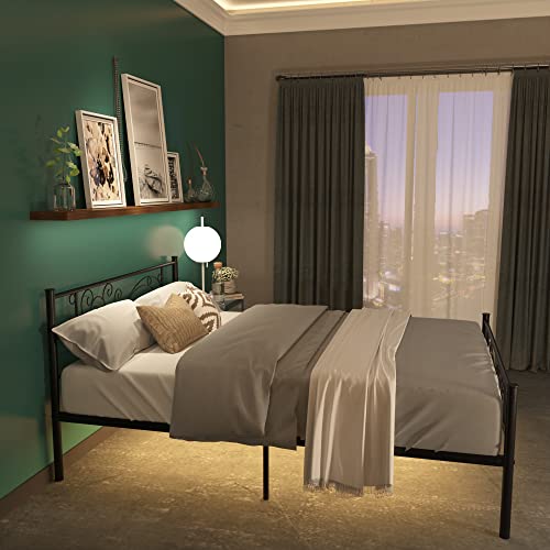 Weehom Full Size Platform Bed With Unique Flower Design Mattress Foundation Strong Metal Slats Support,Easy Assembly Black #TOP2