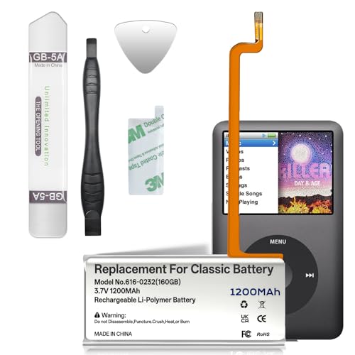 RRUHHK Battery for iPod Classic 1200mAh New Upgrade High Capacity 616-0232 Battery Replacement for iPod 5th - 7th Generation Video Classic A1136 A1238 with Full Set Repair Tool