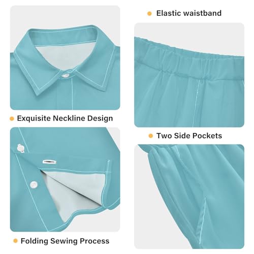 Turquoise Blue Short Sleeve Hawaiian Button Down Shirts and Short Sets for Boys Casual Toddler Summer Outfits3