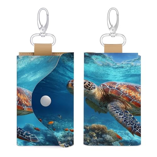 Majestic Sea Turtle Key Holder Bag PU Leather ID Card Holder Keychains Case Cover for Men Women3