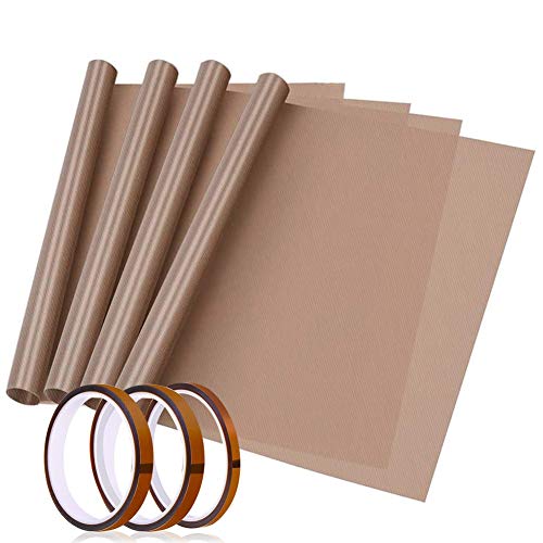 4 Pack Teflon Sheet 16 x 20 for Heat Press Heat Transfer Paper Teflon Paper and 3 Roll Heat Tape 2 5 ,1 5 Non Stick Paper Reusable Heat Resistant Craft Mat