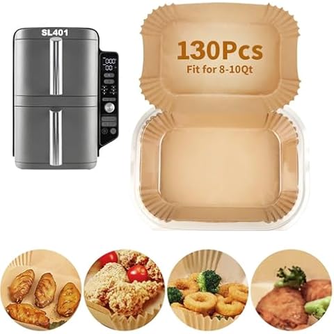130PCs Air Fryer Liners Disposable for Ninja SL401/SL201/SL451, Rectangle Baking Parchment Paper Ninja DoubleStack XL Air Fryer Inserts Accessories, Food-Grade Paper Liners for Ninja DZ201/DZ401/DZ550 Cover