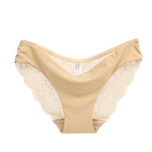 JiaMeng Lencería sexy 2018,Bragas de Encaje de Mujer Bragas de algodón sin Costura Bragas Huecas Cintura Baja Ropa Interior (M, Beige)