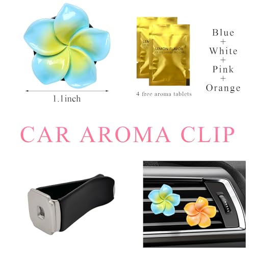 Image of Wevdn 4PCS Flower Car Air Vent Clips, Colorful Tropical Flower Air Freshener Vent Clips with Aromatic Pad, Air Conditioning Outlet Clip Plumeria Flower Decoration (White+Pink+Orange+Blue)
